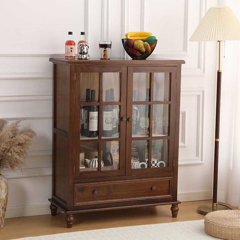 Solid Wood Retro Wine Cabinet, Multi-Functional Cupboard, American Cupboard, Storage Cabinet, French Side Cabinet, Simple Sideboard with Door
