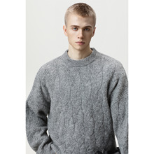 半高领马海毛绞花圆领毛衣男秋冬款慵懒风复古纯色潮牌针织衫外套