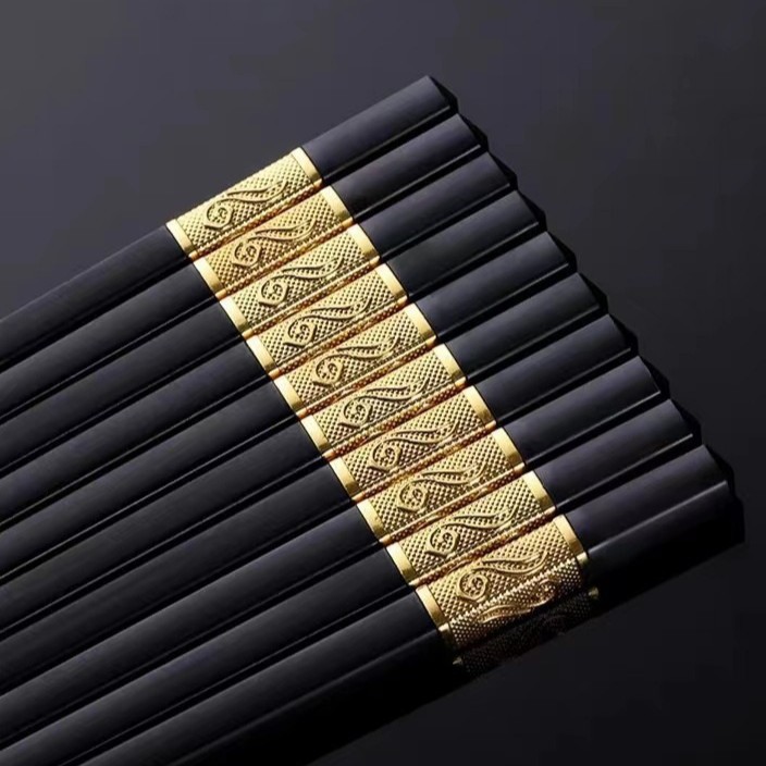 Palillos de aleación Jinfu Palillos domésticos sin cera Juego de palillos de aleación de acero inoxidable con punta puntiaguda antideslizante 10 pares de gama alta para el hogar