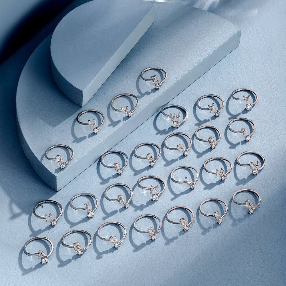 Fashion Letter Sterling Silver Plating Inlay Zircon Open Ring 1 Piece