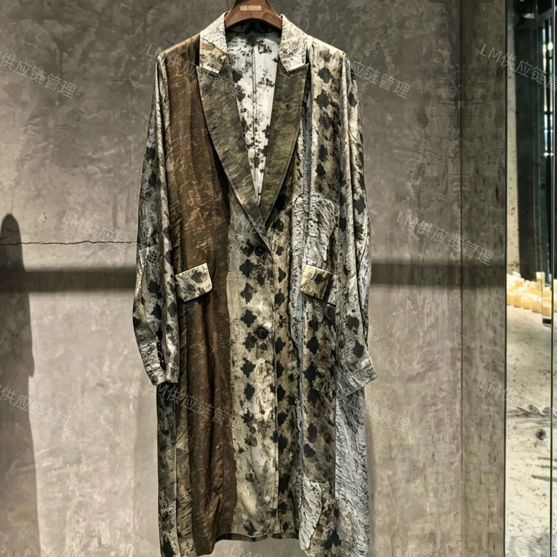 New Chinese-Style Vintage Um Cupro Niche Design Long Blazer Dark Gothic Shoulder-Length Trench Coat
