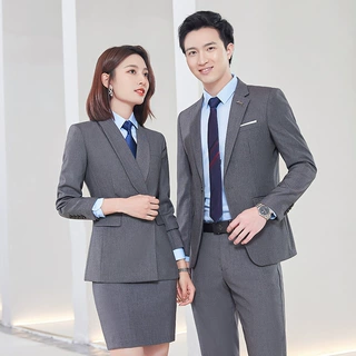 男女同款职业西服房地产银行工作服老师三件套商务套装正装绣logo