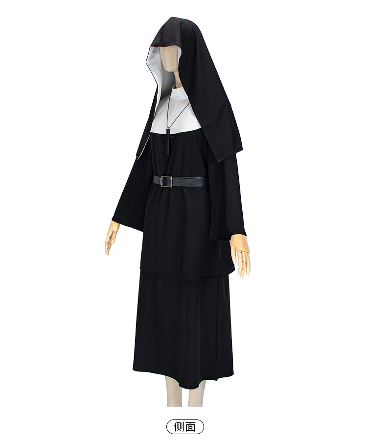 跨境THE NUN鬼修女cos万圣节表演服诡修女牧师长袍cosplay修女服-阿里巴巴