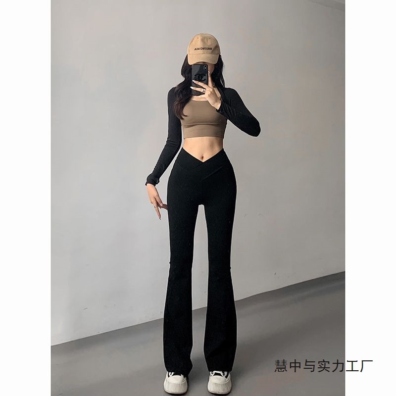 V-Waist Slimming Butt-Lifting High-Waisted Flared Pants 2025 Summer High-Waisted Casual Tight Cropped Yoga Leggings Flared Pants