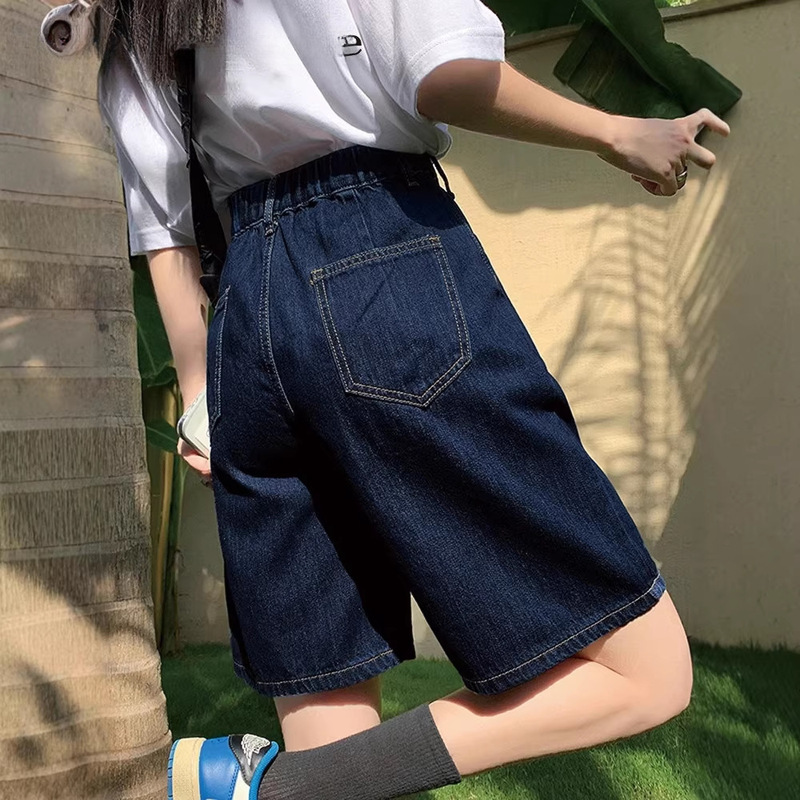 High-Waisted Denim Shorts for Women, Summer 2026 New Style, Petite Loose Fit, Slimming Straight-Leg Mid-Length Shorts