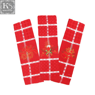 Cross-border wholesale trade for thick absorbent Christmas holiday embroidered cotton tea towel tea cloth wipe cup towel
