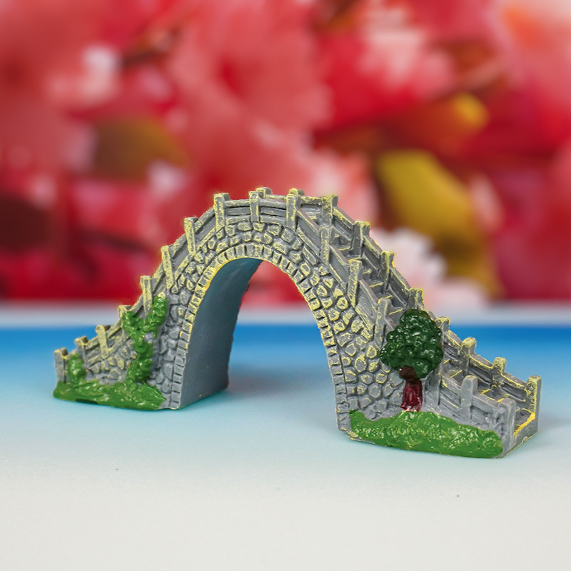 Micro paisaje retro resina antigua escena decoración decoración Jiangnan pequeño puente pozo de agua piscina pequeño puente agua corriente hierba