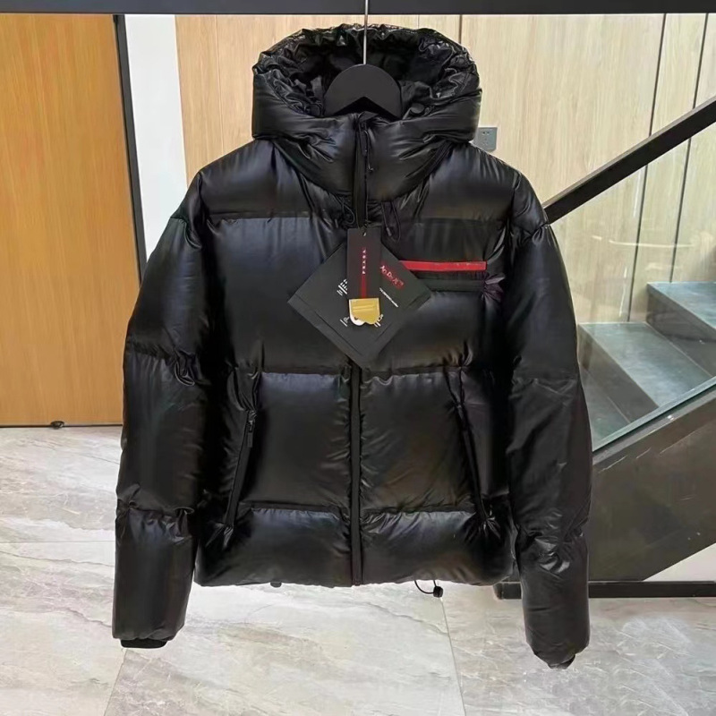 2025 Autumn/Winter Red Label Letter down Jacket Men's Casual Goose down Coat Pr Black Hooded Thickened Coat
