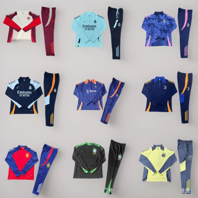 New Children's Half-Zip Long-Sleeve Training Jersey Home Kit Brazil Germany Set Custom Soccer Player Version