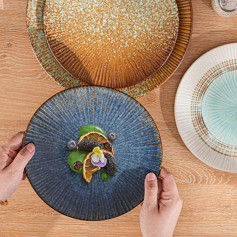 Plate Advanced Household Ceramic Steak Meal Xizi suit Plate Japanese Tableware Underglaze Plate Colorful Plate Breakfast Plate