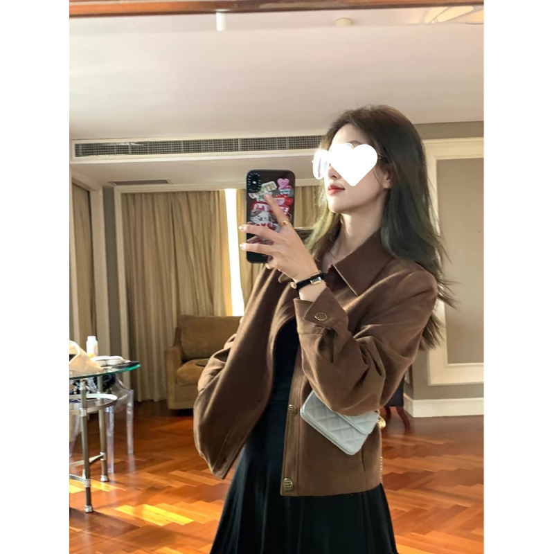 咖色鹿皮绒外套女短款2025秋秋款韩系宽松休闲复古小个子夹克潮流|undefined