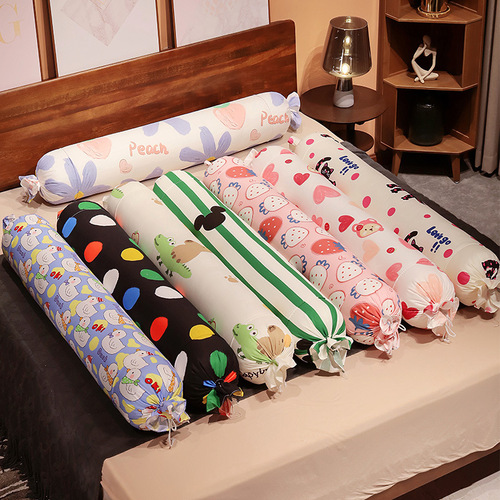 Cartoon animal fruit candy cylinder long pillow plush toy knee pillow with removable inner sleeve