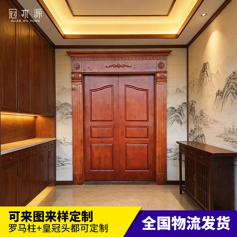 Factory direct entrance door mother door Oak all solid wood double Open villa door classical entrance door mother door