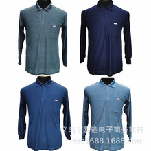 春夏新款中老年男士翻领T恤衫水晶绒长袖休闲爸爸装跑量服装批发