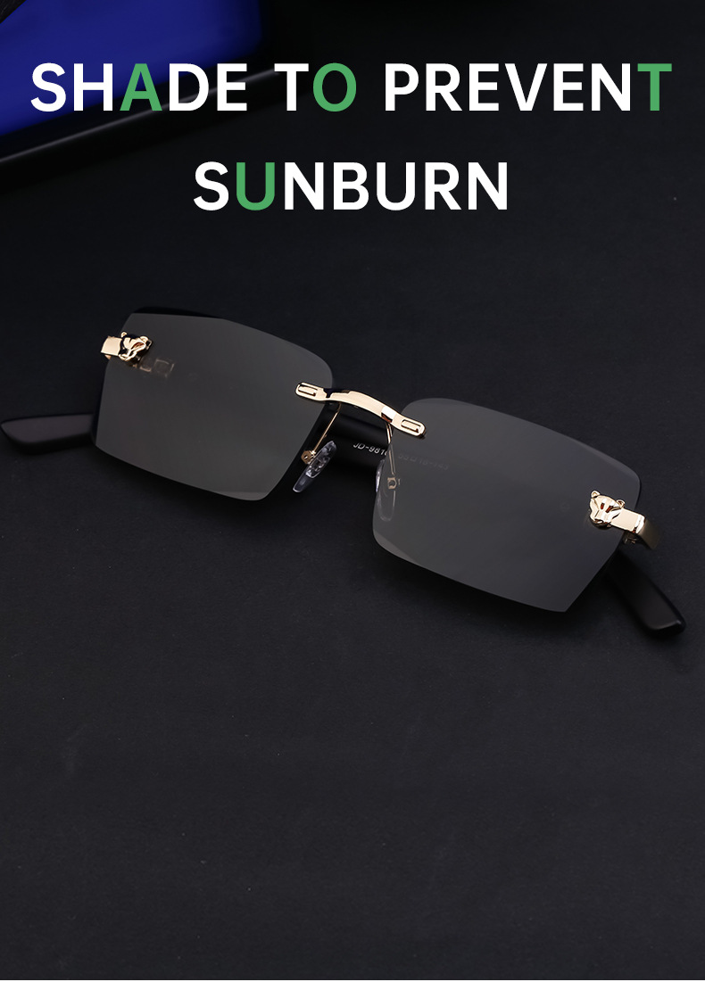 2024 Neue europäische und amerikanische rahmenlose Retro-Sonnenbrille für Herren mit Spiegelbeinen aus Holzmaserung und Sonnenbrille für Herren_voghion.com