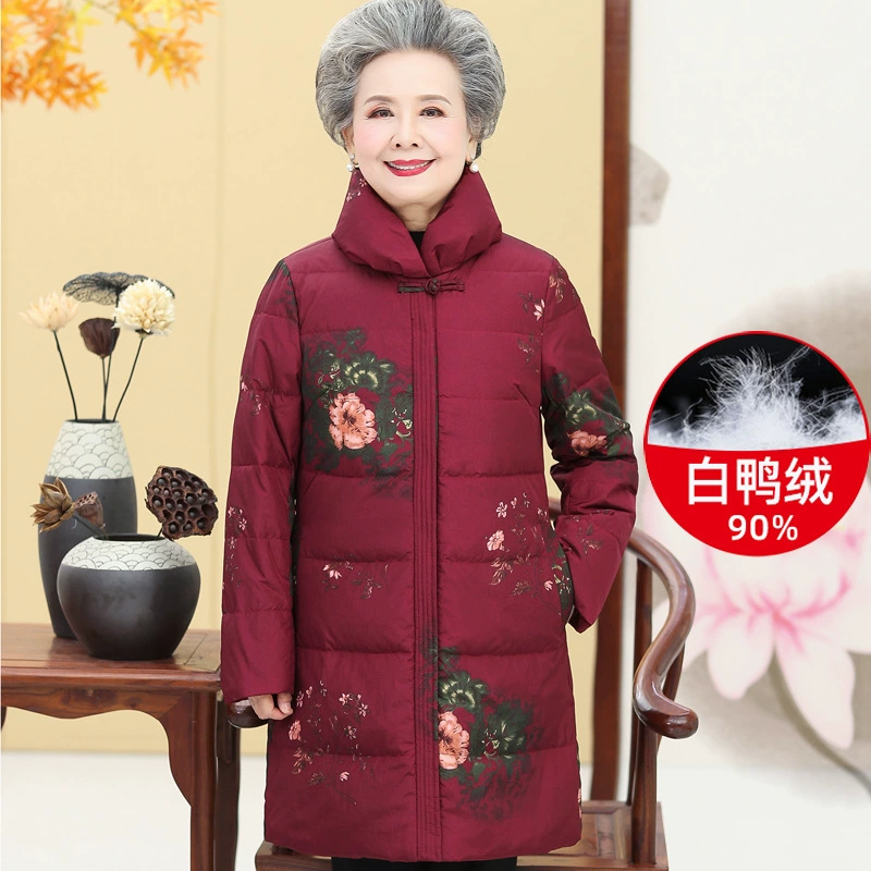 Пуховик среднего и пожилого возраста, зимняя одежда для мамы, утепленное теплое пальто средней длины, 70-летняя бабушка, белая одежда на утином пуху