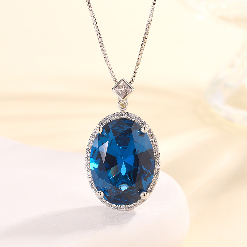 2024 Zhuang Shengsheng Jewelry Simulación Red Corindón Azul Conjunto de joyería retro de cristal puntiagudo 15*20-13*18