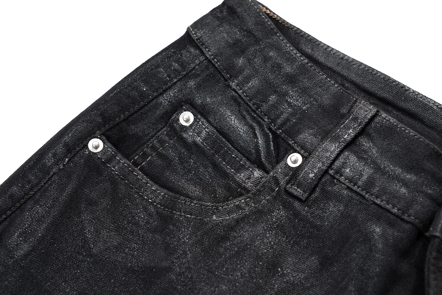 Jean évasé en similicuir enduit pour homme – Pantalon large délavé vintage (90 % coton, M-XXL, noir)_voghion.com
