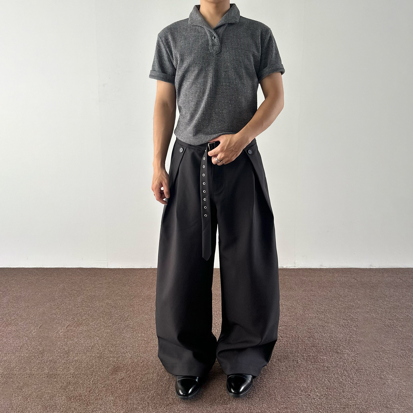 Summer Men's Solid Color American-Style Pleated Drape Straight-Leg Dress Pants with a Vintage Design and a Relaxed Casual Feel