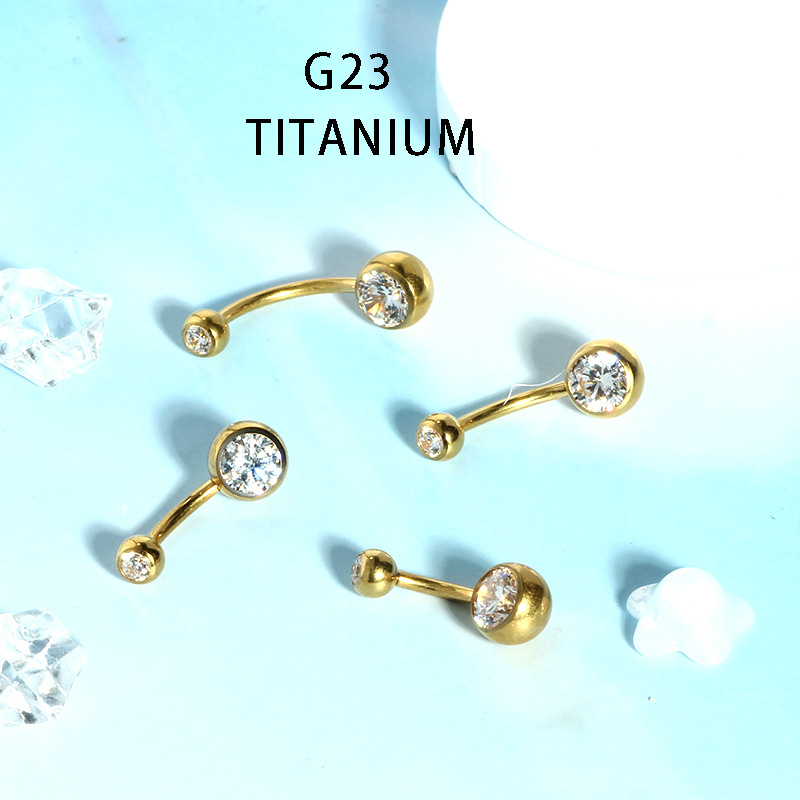 G23 Titanium Navel Ring with Zircon - Body Piercing Jewelry Belly Button Ring 8-10-12-14mm Single Sold detail image 7