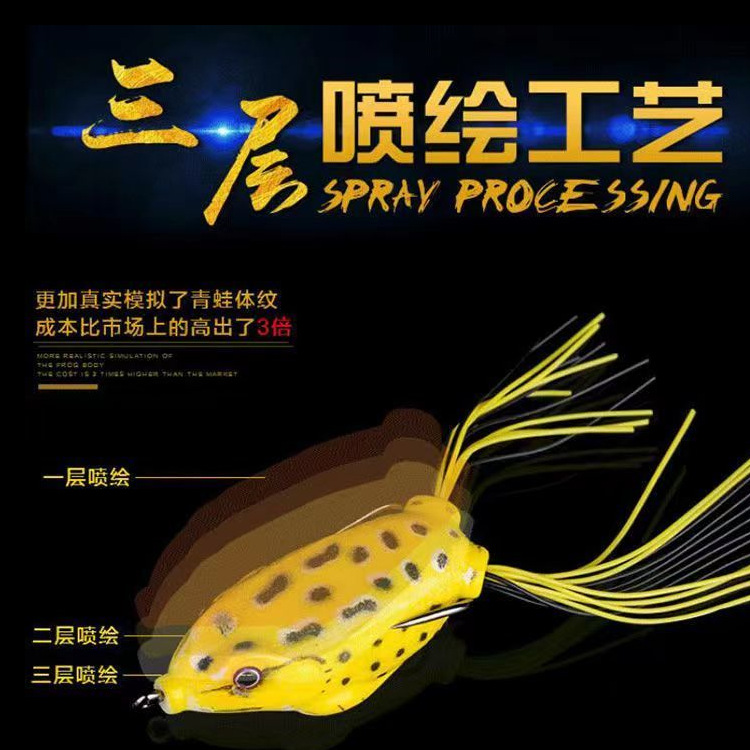 Modificado clásico Negro Rana Trueno pescado negro dedicado a matar Luya falso cebo doble gancho de púas Rana biónica con barba tiro largo Trueno