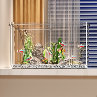 Transparent Imitation Glass Fish Tank Small Home Office Goldfish Turtle Square Acrylic Water Tank Desktop Storage Box