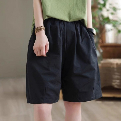 High-waist slimming cotton sports shorts for women's summer 2025 new style simple loose medium pants casual five-quarter wide-leg pants