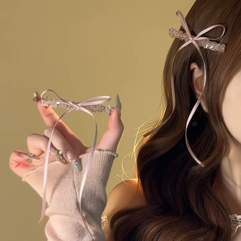 Purturist original [Gentle Fairy] Pink Sweet Diamond Hairpin Bow Ribbon Side Clip Headwear Hairpin