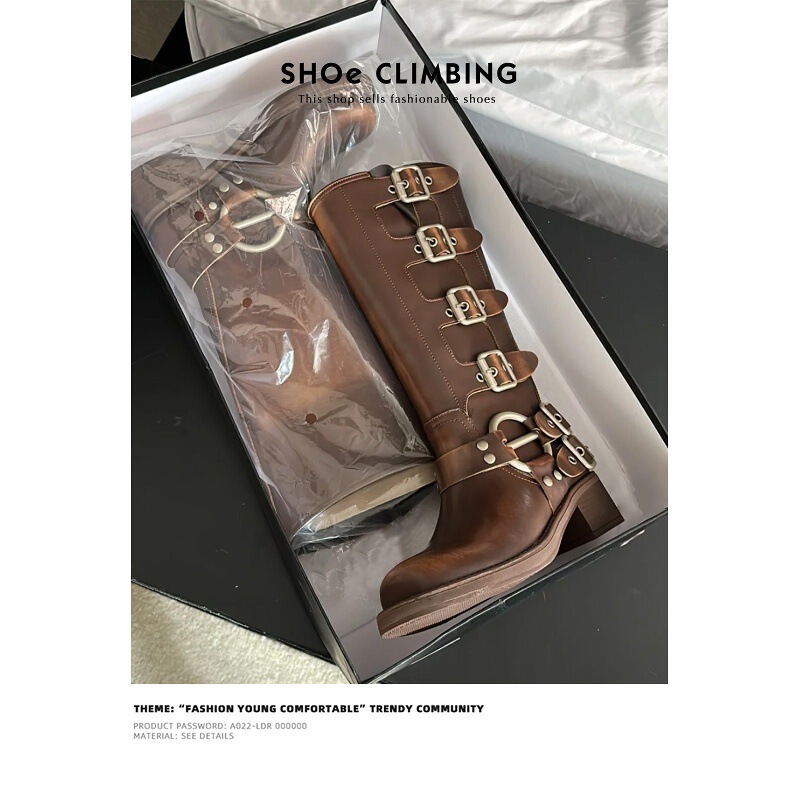 Cowhide Version~Genuine Leather Brown Miu Long Boots for Women, Same Style as Yi Mengling, Western Cowboy Boots, Maillard Riding Boots