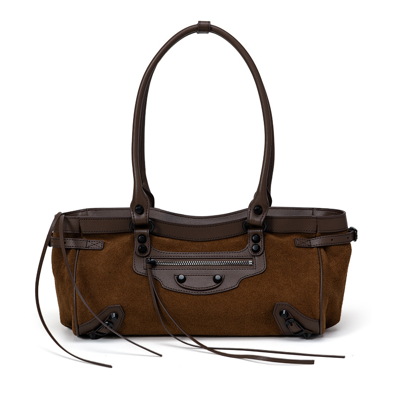 New Matte Cowhide Biker Bag Retro Studded Women's Handbag Casual Commuter Shoulder Bag Underarm Tote - Thumbnail 7