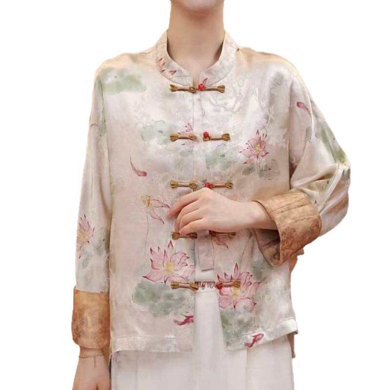 【荷花】双面双穿新中式提花国风香云纱复古时尚盘扣新款上衣开衫|undefined