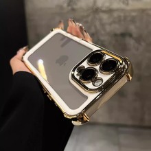 适用IPHONE16pro手机壳双色电镀四角防摔苹果15气囊i14透明保护套