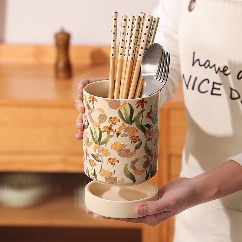 法式筷子收纳盒家用厨房台面筷子筒沥水防霉陶瓷筷子笼筷子桶筷子