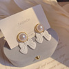 South Korean goods, earrings, retro long silver needle with tassels from pearl, french style, silver 925 sample, wholesale