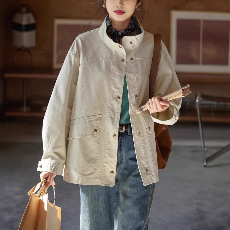 French Retro Collar Crock Jacket Coat Women's Spring 2025 New Slim Look Loose Top