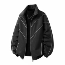 美式cleanfit撞色立领羽绒棉服男冬季加厚条纹反光织带棉衣男外套