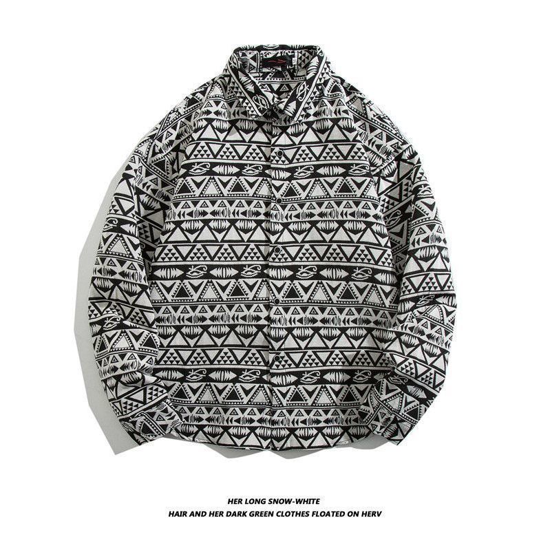 Camisa de manga larga bordada tejida retro japonesa hombres vintage barroco étnico suelto casual otoño e invierno abrigo de pareja