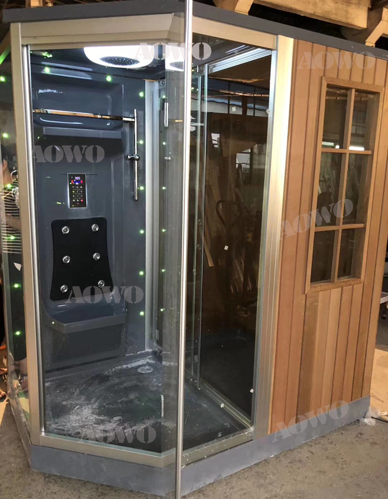 Diamante-tipo ducha de vapor seco y húmedo combinación de piedra de riego de calefacción sala de vapor seco sala de sauna de madera maciza