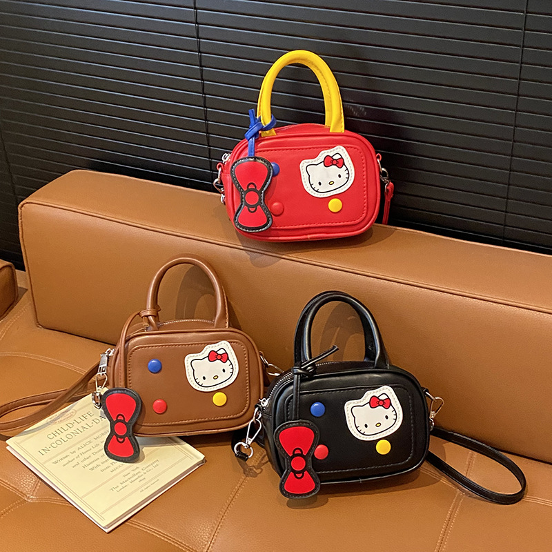 Children's Bowling Cartoon Cat Hand-Carrying Crossbody Bag Cute Girl's Daily Elegant Mini Bow Shoulder Bag