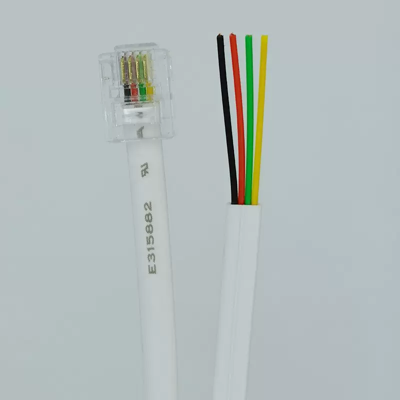 厂家跨境电话扁平线RJ11四芯28AWG纯铜6P4C/4P4C 4芯电话成品跳线