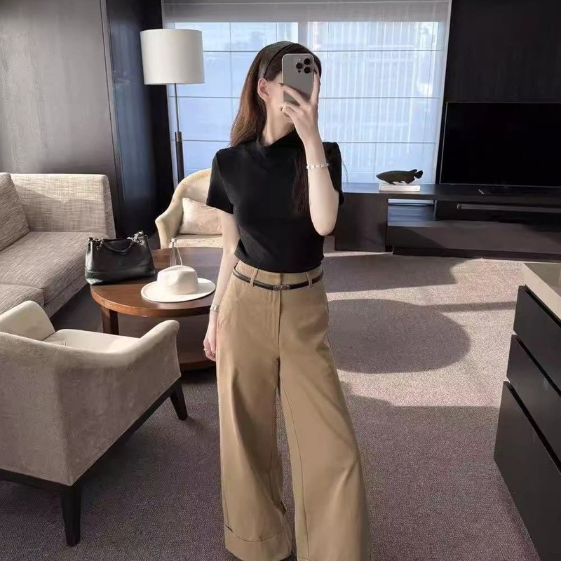 2025早秋新款韩版高腰宽松显瘦卷边阔腿直筒裤女百搭休闲长裤呢子|undefined