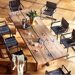 American Style Country Vintage Solid Wood Dining Table Industrial Style Conference Table European Style Log Office Desk Home Dining Table and Chair Combination