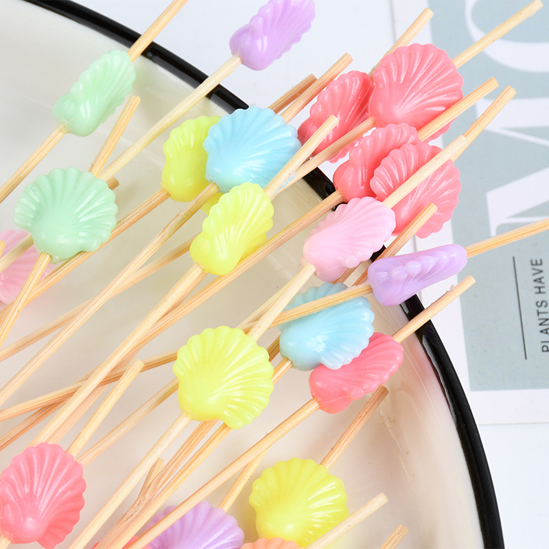 Bonita concha de fruta de palo de bambú decorativo desechable colorido creativo palo de palo