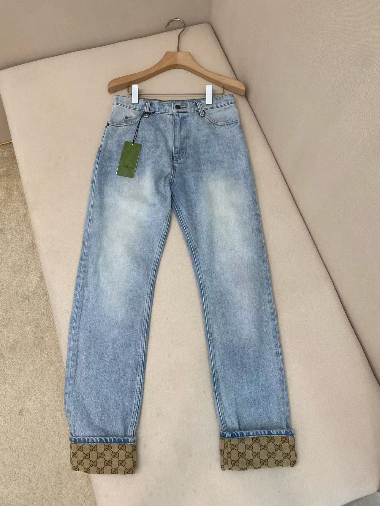Original Version, Matching Design, Cross-Border g Brand Light Blue Denim Fabric Men's Fashion Versatile High-End Men's Jeans