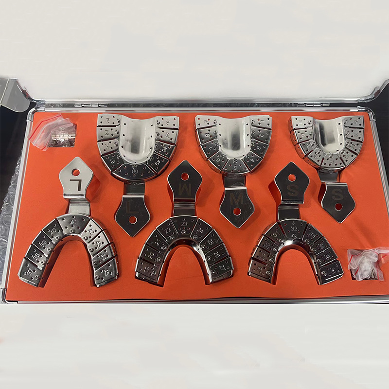 Dental Acero inoxidable dental implante dental bandeja dental de alta temperatura resistente desinfección boca completa molde parcial bandeja dental oral bandeja dental extraíble