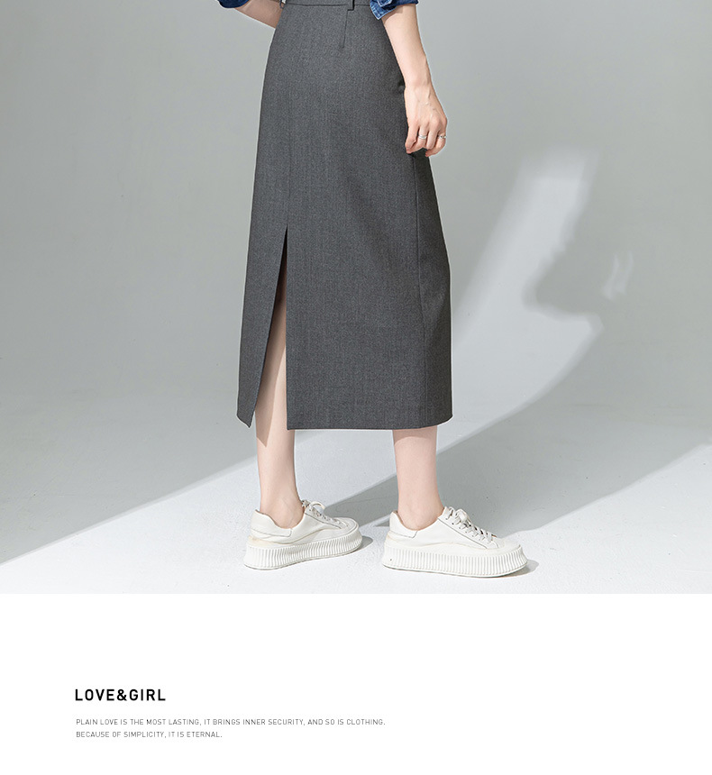 Váy midi len Tencel xám đậm xẻ tà ống suông đa năng — màu xám chi tiết 27