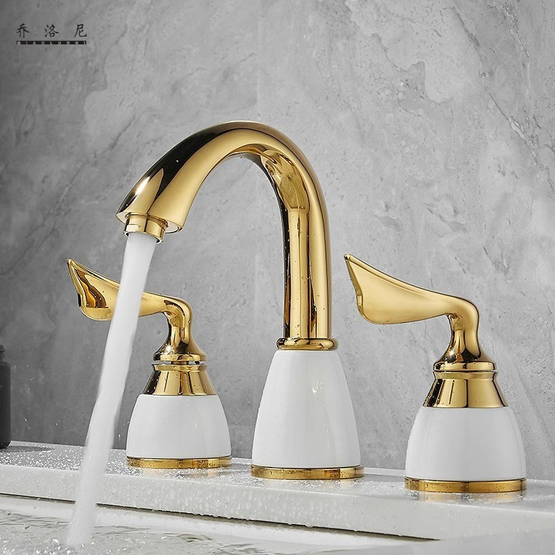 Ceramic Hot and Cold Washbasin Faucet Antique Three-Piece Split Double-Handle European Bathroom Three-Hole Basin Faucet