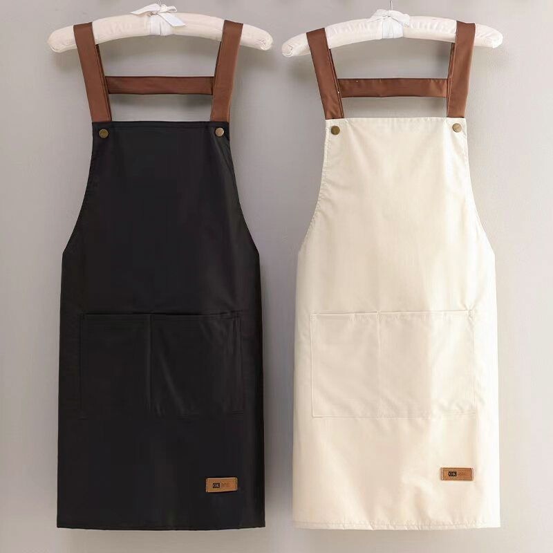 Waterproof and Oil-Proof Apron for Men and Women, Kitchen Cooking Apron, Solid Color, Simple Suspenders, Large Pockets, Restaurant Work Clothes