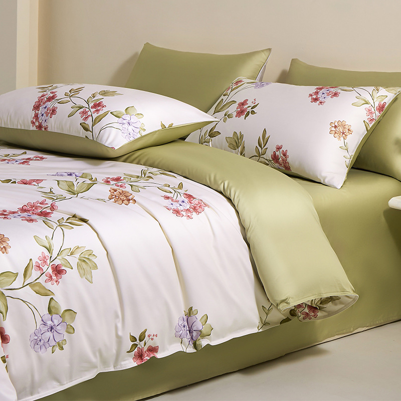 Cama de algodón de alta sensación de 100 piezas de algodón largo, cuatro piezas de sábanas de algodón, colchón de cama, tres piezas de cama