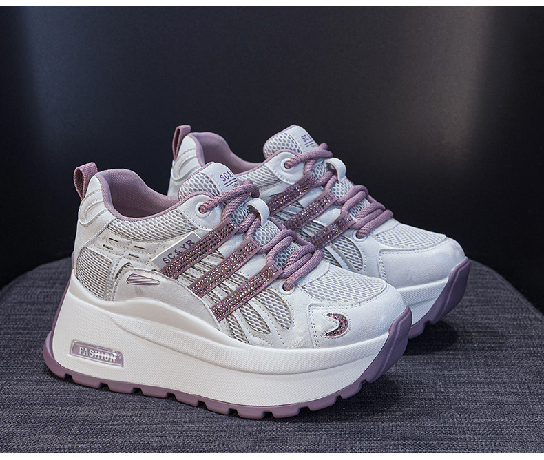 Giày sneaker nữ đế dày tăng chiều cao lưới thoáng khí mùa hè — Tím 5039, Trắng 5039, Vàng 5039 chi tiết 13